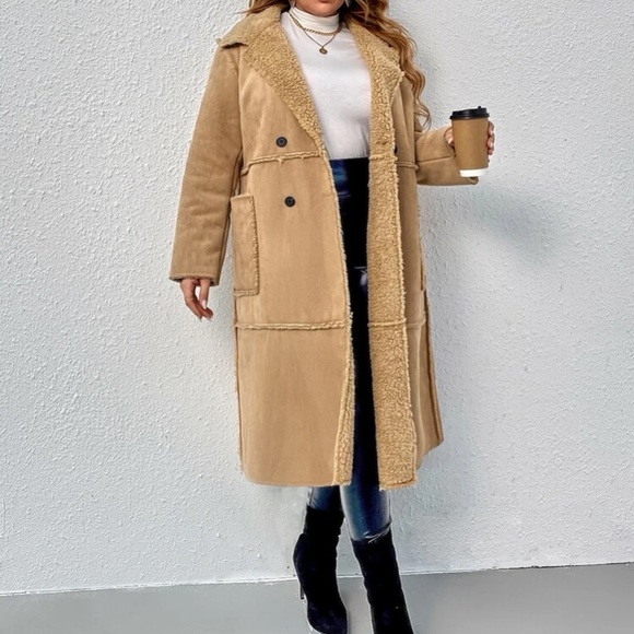 Luxe double breasted teddy lined coat - Picture 10 of 11